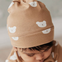 Organic Cotton Reese Beanie - Bears Caramel Cream Childrens Hat from Jamie Kay Australia