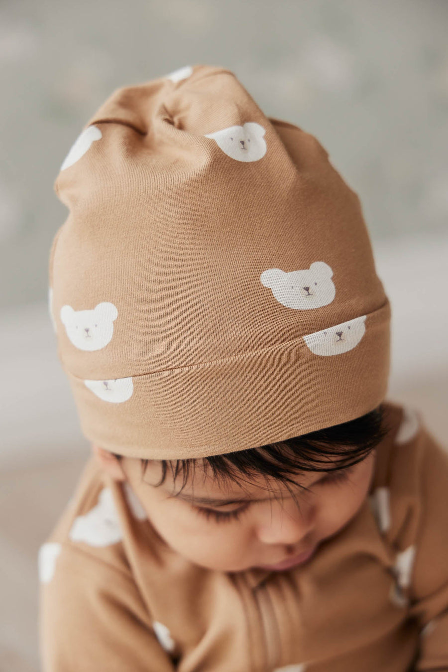 Organic Cotton Reese Beanie - Bears Caramel Cream Childrens Hat from Jamie Kay Australia