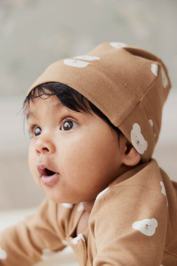 Organic Cotton Reese Beanie - Bears Caramel Cream Childrens Hat from Jamie Kay Australia