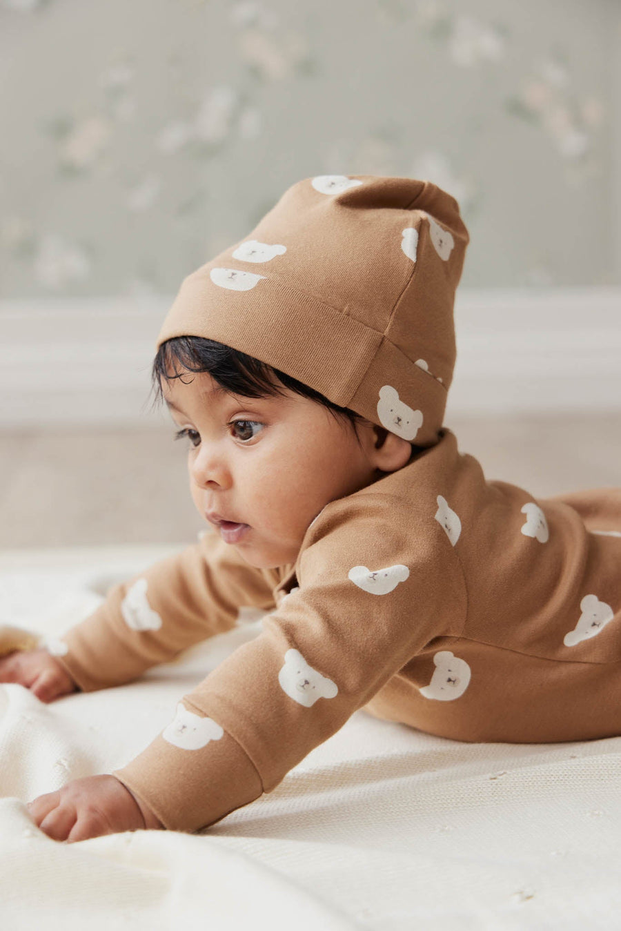 Organic Cotton Reese Beanie - Bears Caramel Cream Childrens Hat from Jamie Kay Australia