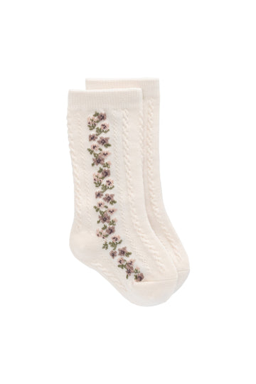 Cassie Knee High Sock - Cassie Floral Jacquard - Bridal Blush Childrens Sock from Jamie Kay Australia