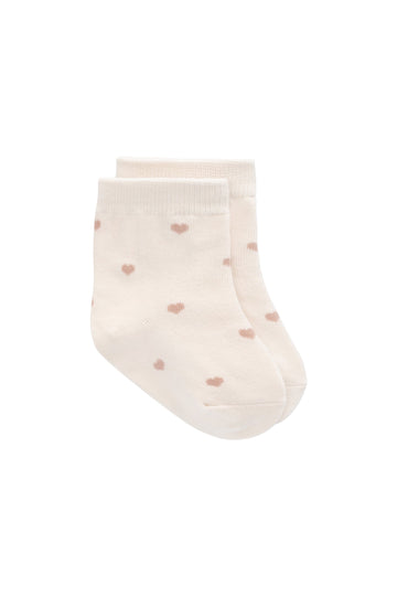Harlow Sock - Petite Heart Jacquard - Bridal Blush Childrens Sock from Jamie Kay Australia