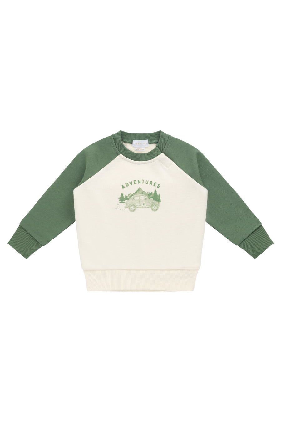Organic Cotton Alden Sweatshirt - Adventure Buggy Snow Pea Childrens Top from Jamie Kay Australia