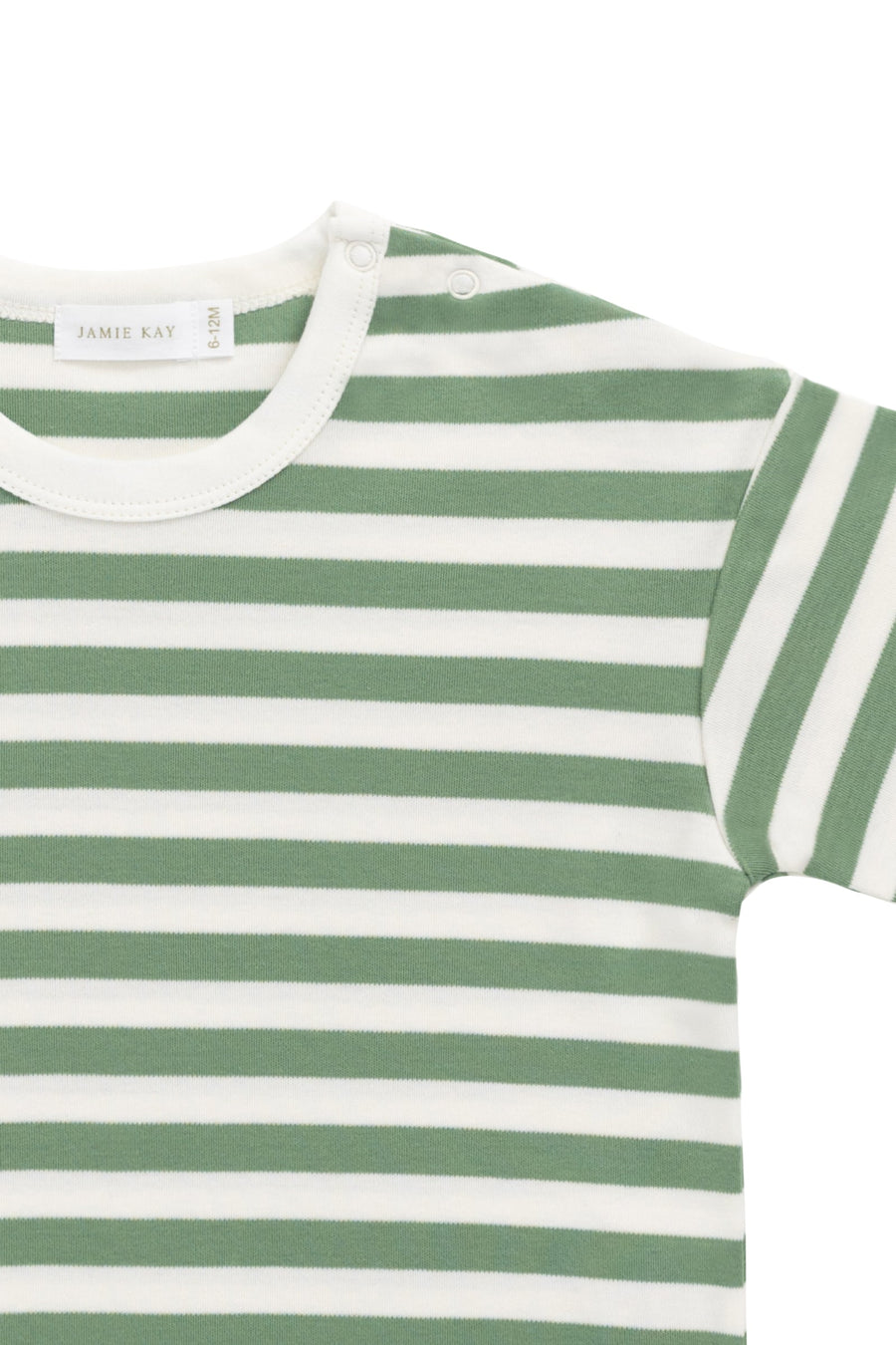 Pima Cotton Wesley Tee - Essential Stripe Parchment/Snow Pea Childrens Top from Jamie Kay Australia
