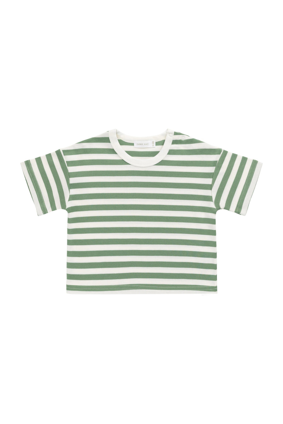 Pima Cotton Wesley Tee - Essential Stripe Parchment/Snow Pea Childrens Top from Jamie Kay Australia