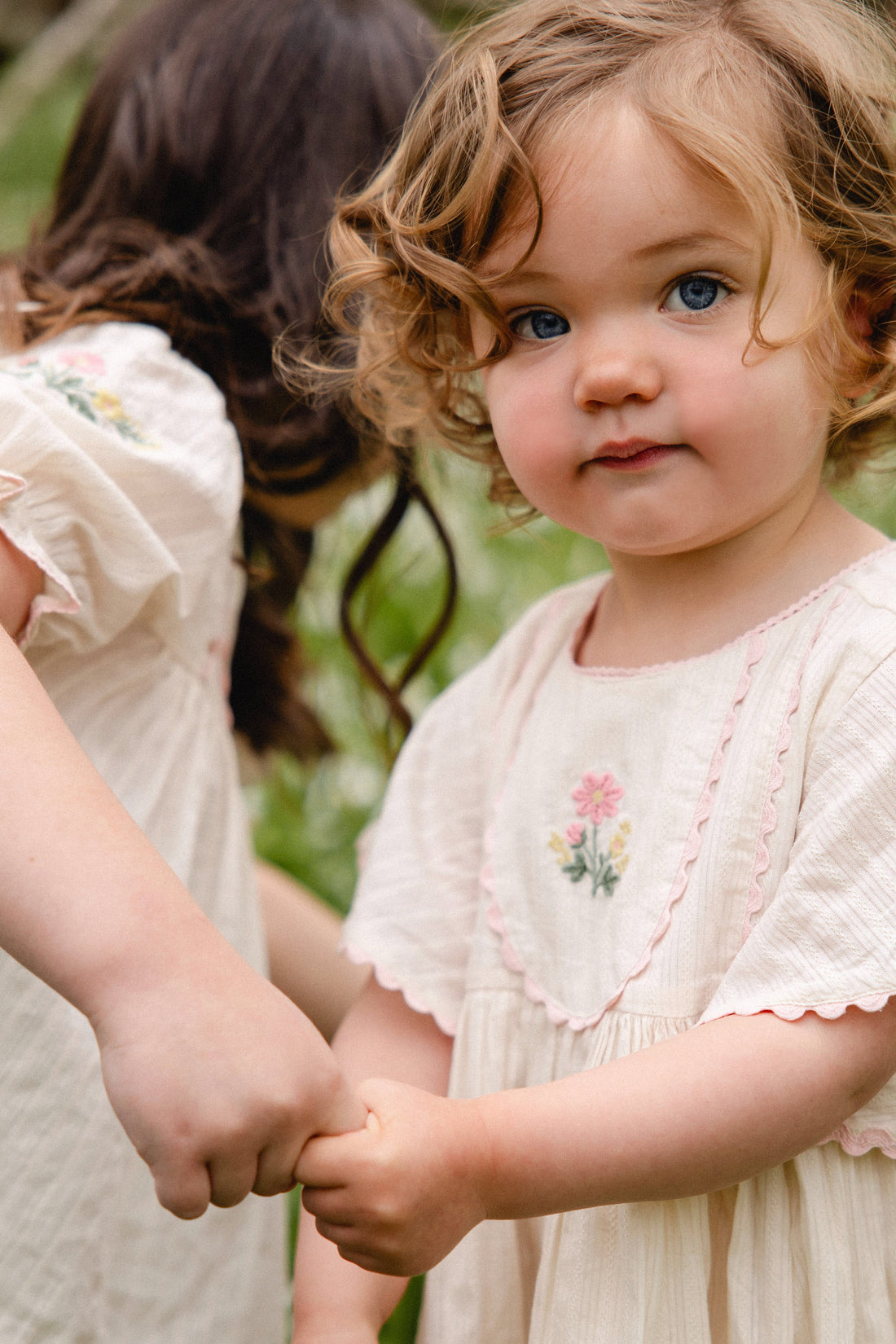Organic Cotton Zadie Dress - Vanilla Embroidery Pink Childrens Dress from Jamie Kay Australia