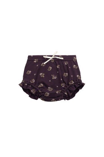 Organic Cotton Fine Rib Frill Bloomer - Simone Huckleberry Childrens Bloomer from Jamie Kay Australia