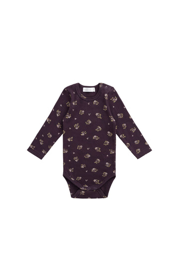Organic Cotton Fine Rib Long Sleeve Bodysuit - Simone Huckleberry Childrens Bodysuit from Jamie Kay Australia