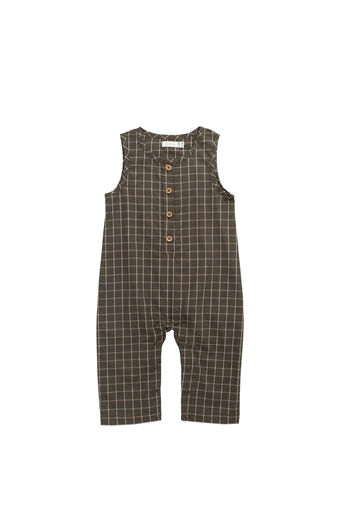 Organic Cotton Milo Jumpsuit - Variegated Grid Tarmac Childrens Jumpsuit from Jamie Kay Australia