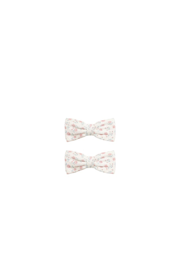 Organic Cotton Noelle 2pk Bow - Posy Garden Pink Childrens Bow from Jamie Kay Australia