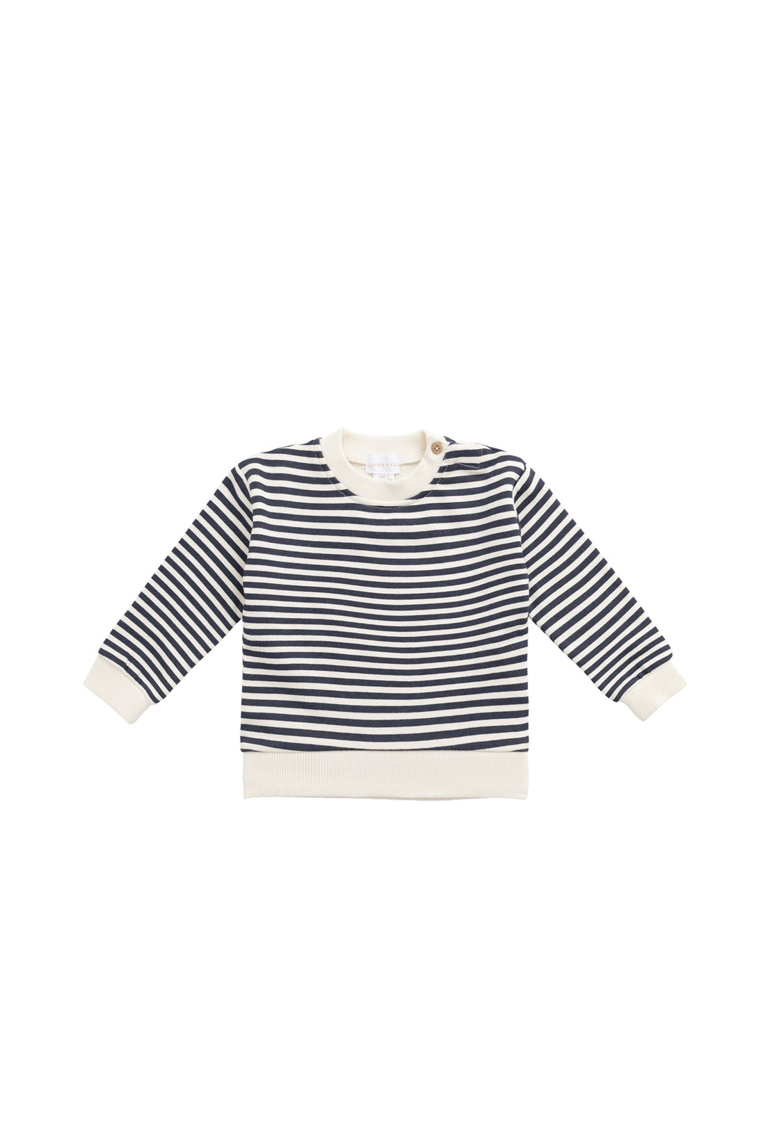 Organic Cotton Peyton Sweatshirt - Slim Stripe Charter/Cloud Childrens Top from Jamie Kay Australia