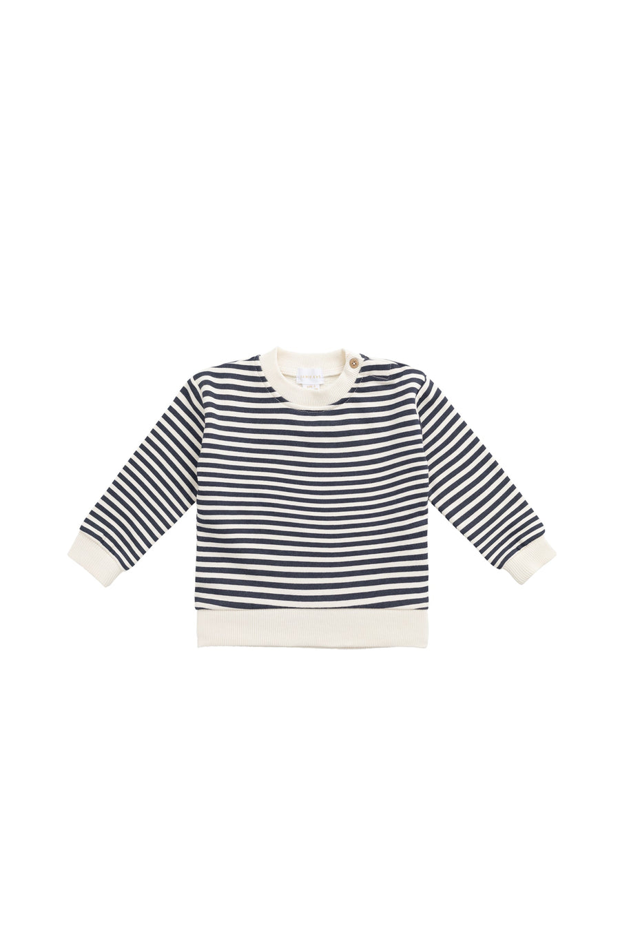 Organic Cotton Peyton Sweatshirt - Slim Stripe Charter/Cloud Childrens Top from Jamie Kay Australia