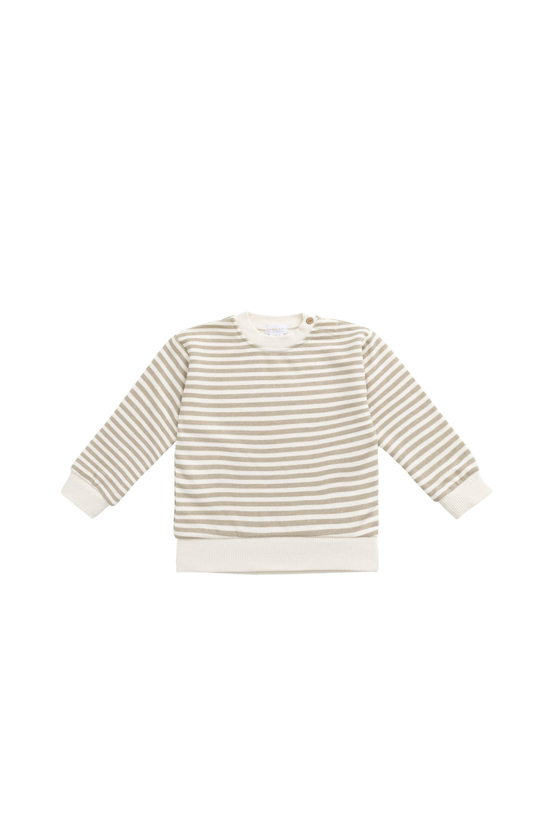 Organic Cotton Peyton Sweatshirt - Slim Stripe Sandy Brown/Cloud Childrens Top from Jamie Kay Australia