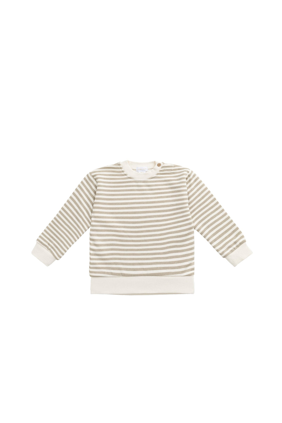 Organic Cotton Peyton Sweatshirt - Slim Stripe Sandy Brown/Cloud Childrens Top from Jamie Kay Australia