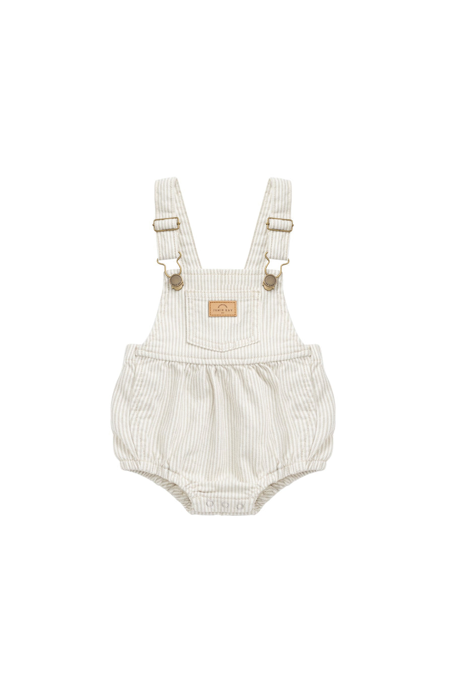 Pax Playsuit - Fine Vertical Stripe Sandy Brown/Cloud Childrens Playsuit from Jamie Kay Australia