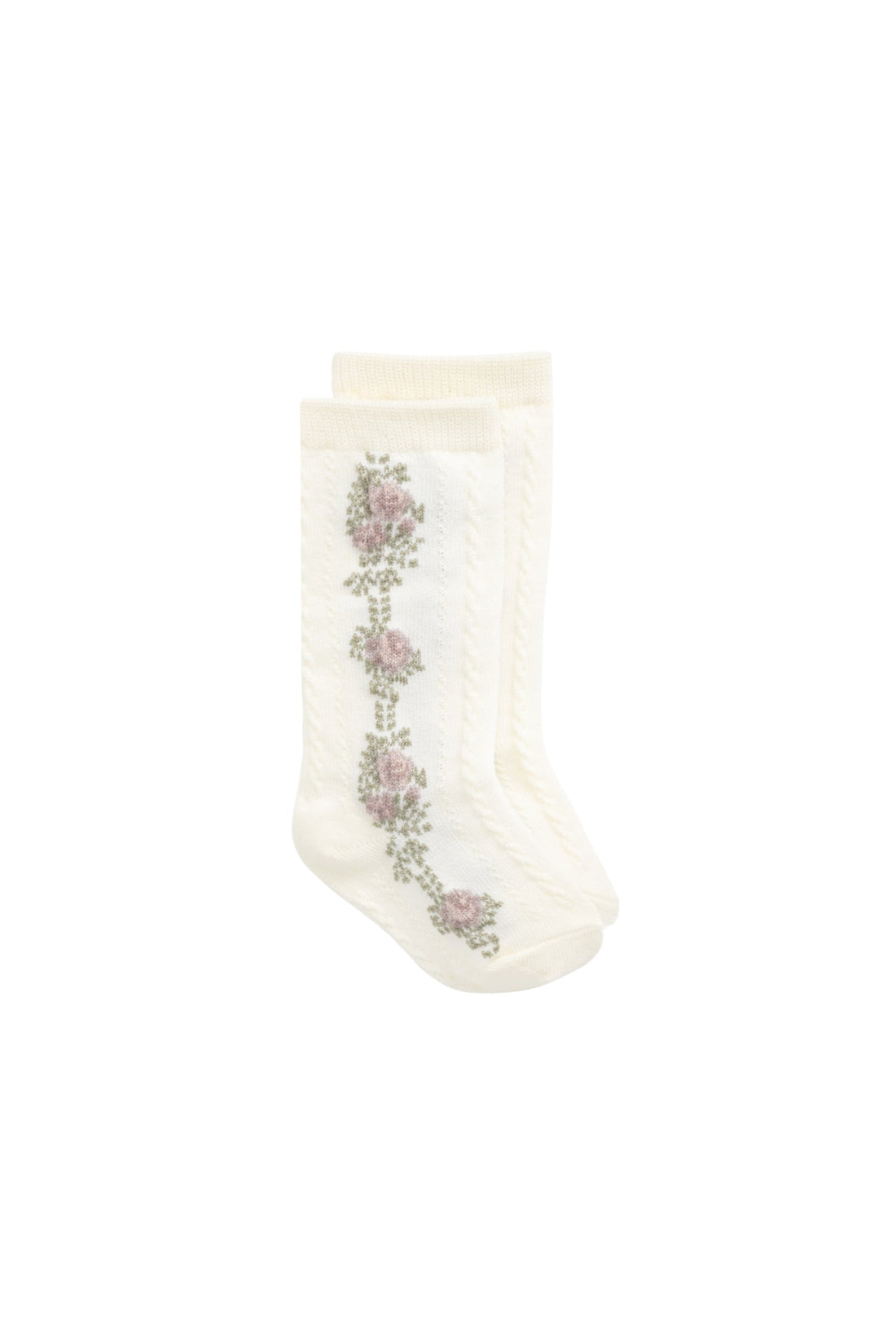 Tasha Floral Jacquard Sock - Egret Childrens Sock from Jamie Kay Australia