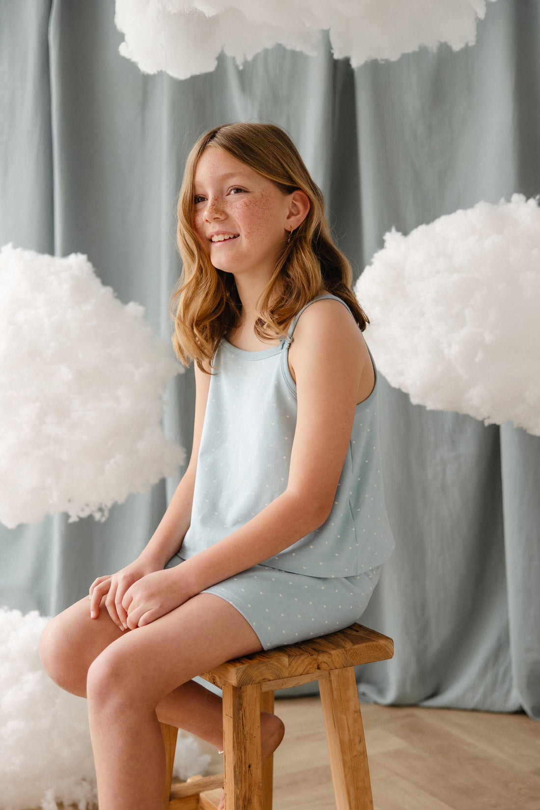 Organic Cotton Jaida Pyjama Singlet Set - Mon Amour Blue Childrens Pyjamas from Jamie Kay Australia