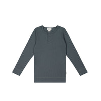 Organic Cotton Modal Long Sleeve Henley - Smoke Childrens Top from Jamie Kay Australia