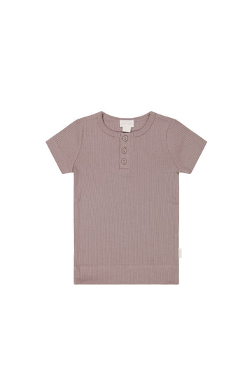 Organic Cotton Modal Henley Tee - Mauve Shadow Childrens Top from Jamie Kay Australia