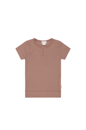 Organic Cotton Modal Henley Tee - Powder Childrens Top from Jamie Kay Australia