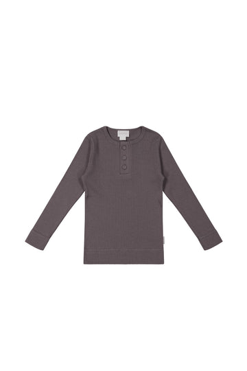 Organic Cotton Modal Long Sleeve Henley - Carob Childrens Top from Jamie Kay Australia