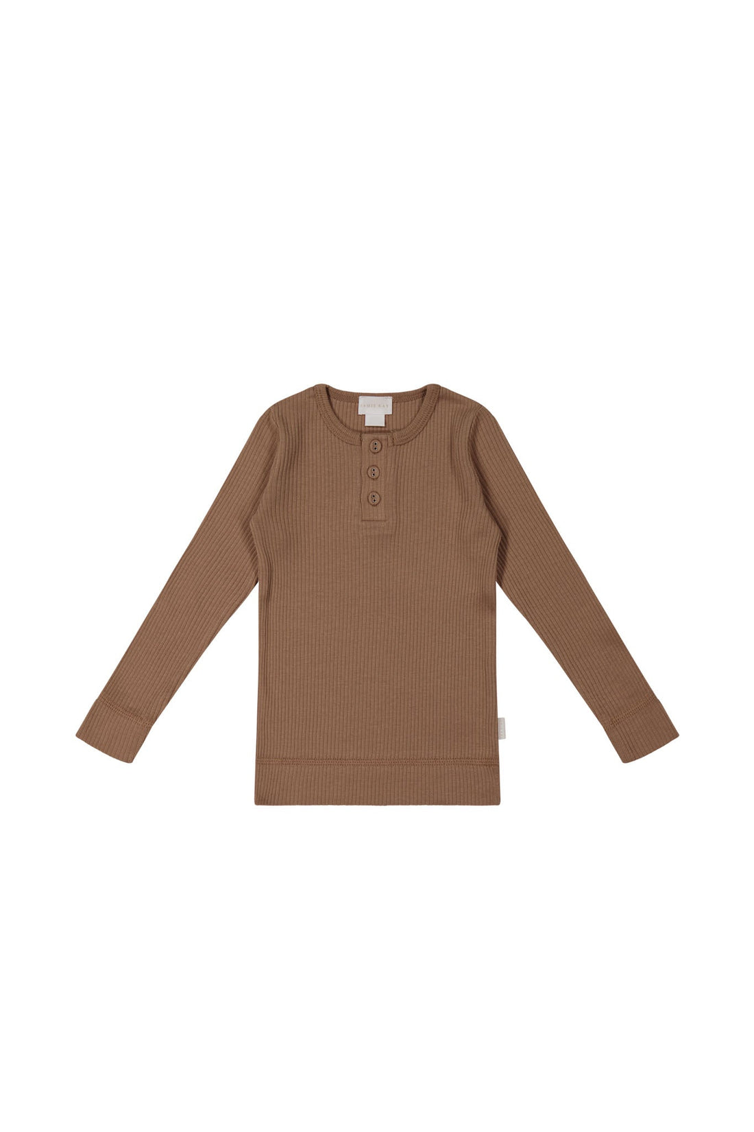 Organic Cotton Modal Long Sleeve Henley - Hojicha Childrens Top from Jamie Kay Australia