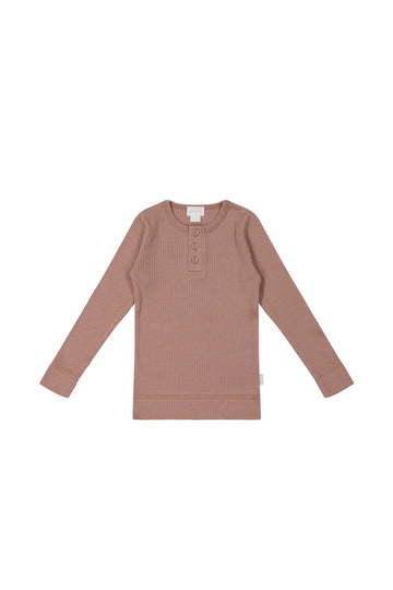 Organic Cotton Modal Long Sleeve Henley - Powder Childrens Top from Jamie Kay Australia