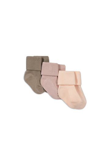 3PK Rib Sock - Taupe/Rose Dust/Ballet Pink Childrens Sock from Jamie Kay Australia