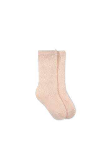 Cable Weave Knee High Sock - Ballet Pink Childrens Sock from Jamie Kay Australia