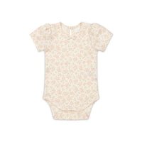 Organic Cotton Cap Sleeve Bodysuit - Rosalie Floral Mauve Childrens Bodysuit from Jamie Kay Australia