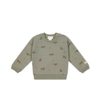 Organic Cotton Damien Sweatshirt - Lenny Leopard Sage Childrens Sweatshirt from Jamie Kay Australia