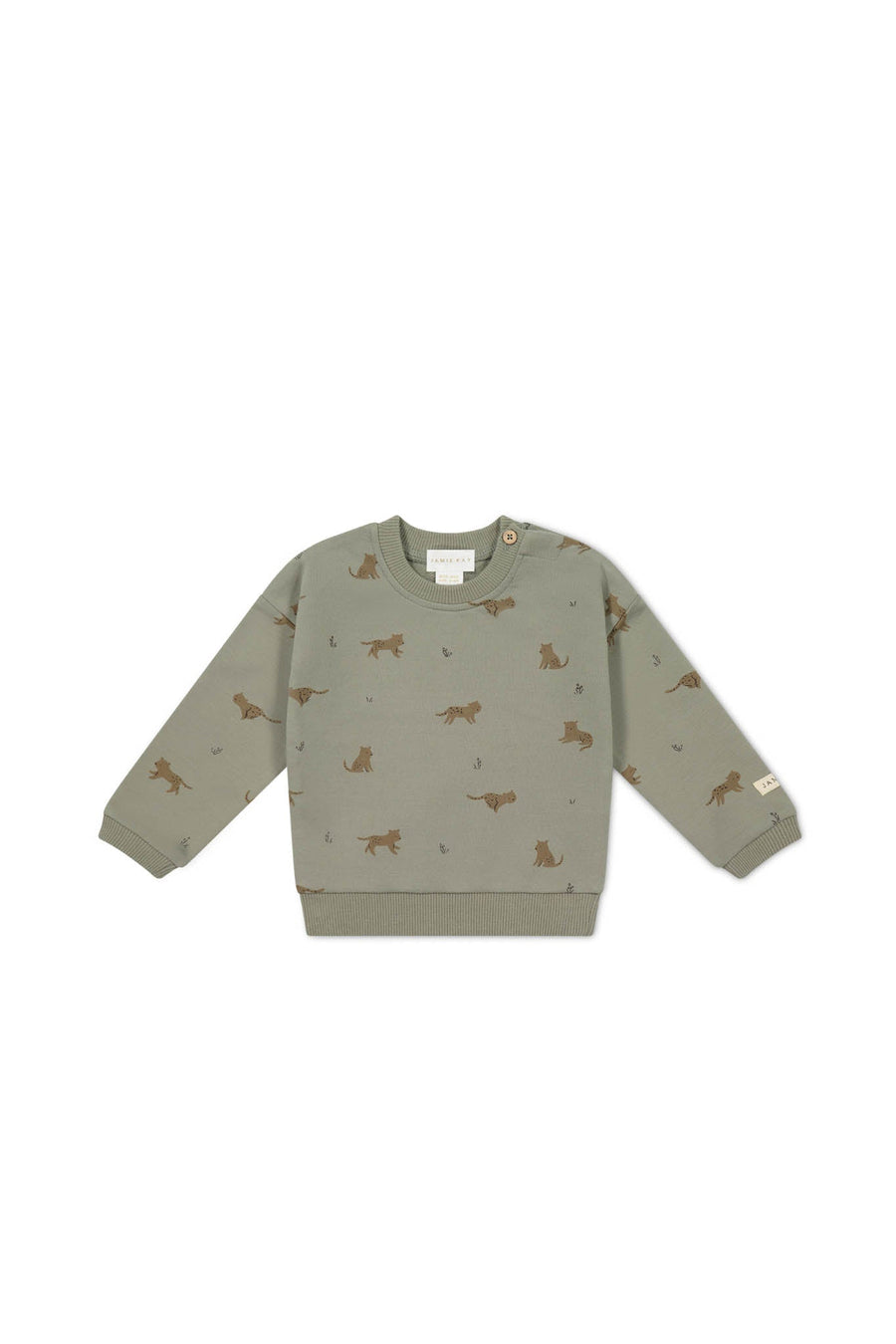 Organic Cotton Damien Sweatshirt - Lenny Leopard Sage Childrens Sweatshirt from Jamie Kay Australia