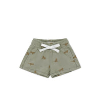 Organic Cotton Jalen Short - Lenny Leopard Sage Childrens Short from Jamie Kay Australia