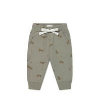 Organic Cotton Jalen Track Pant - Lenny Leopard Sage Childrens Pant from Jamie Kay Australia