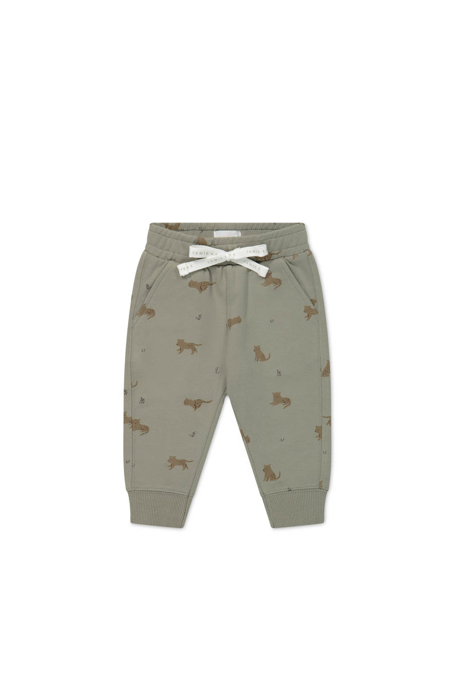 Organic Cotton Jalen Track Pant - Lenny Leopard Sage Childrens Pant from Jamie Kay Australia