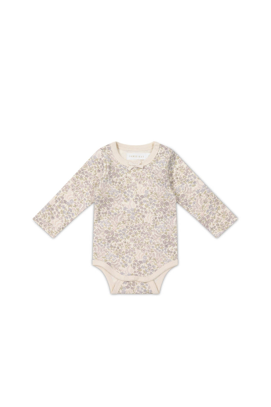 Organic Cotton Long Sleeve Bodysuit - April Floral Mauve Childrens Bodysuit from Jamie Kay Australia