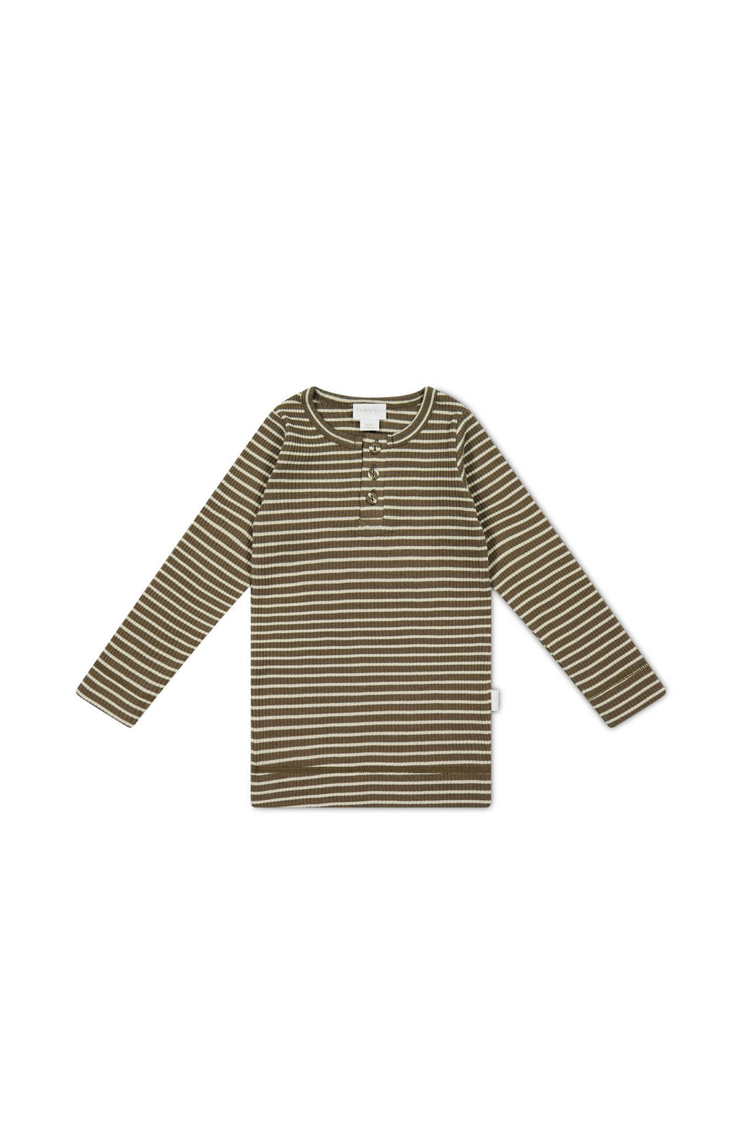 Organic Cotton Modal Long Sleeve Henley - Bear/Cassava Childrens Top from Jamie Kay Australia