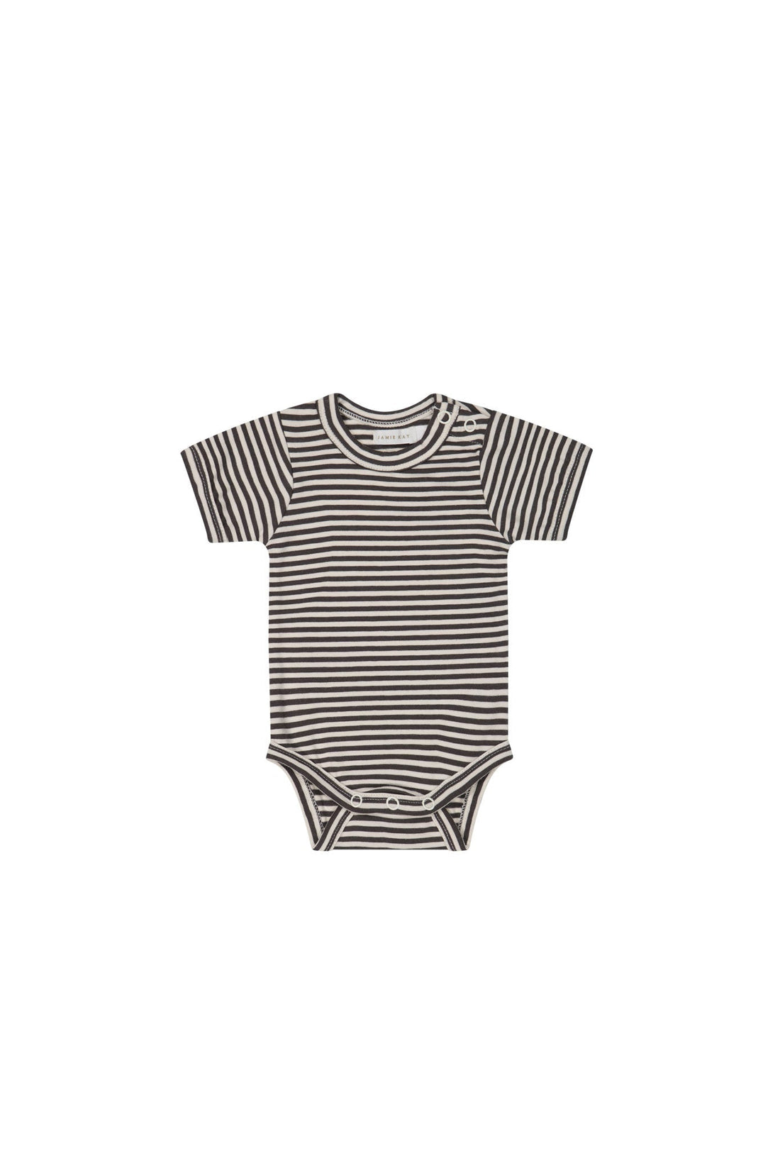 Organic Cotton Hudson Short Sleeve Bodysuit - Black Olive Stripe Childrens Bodysuit from Jamie Kay Australia