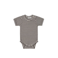 Organic Cotton Hudson Short Sleeve Bodysuit - Black Olive Stripe Childrens Bodysuit from Jamie Kay Australia