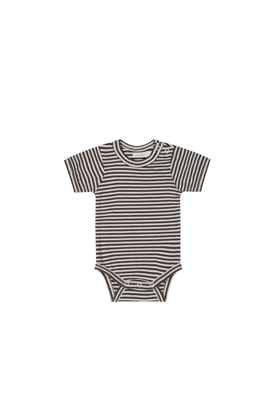 Organic Cotton Hudson Short Sleeve Bodysuit - Black Olive Stripe Childrens Bodysuit from Jamie Kay Australia