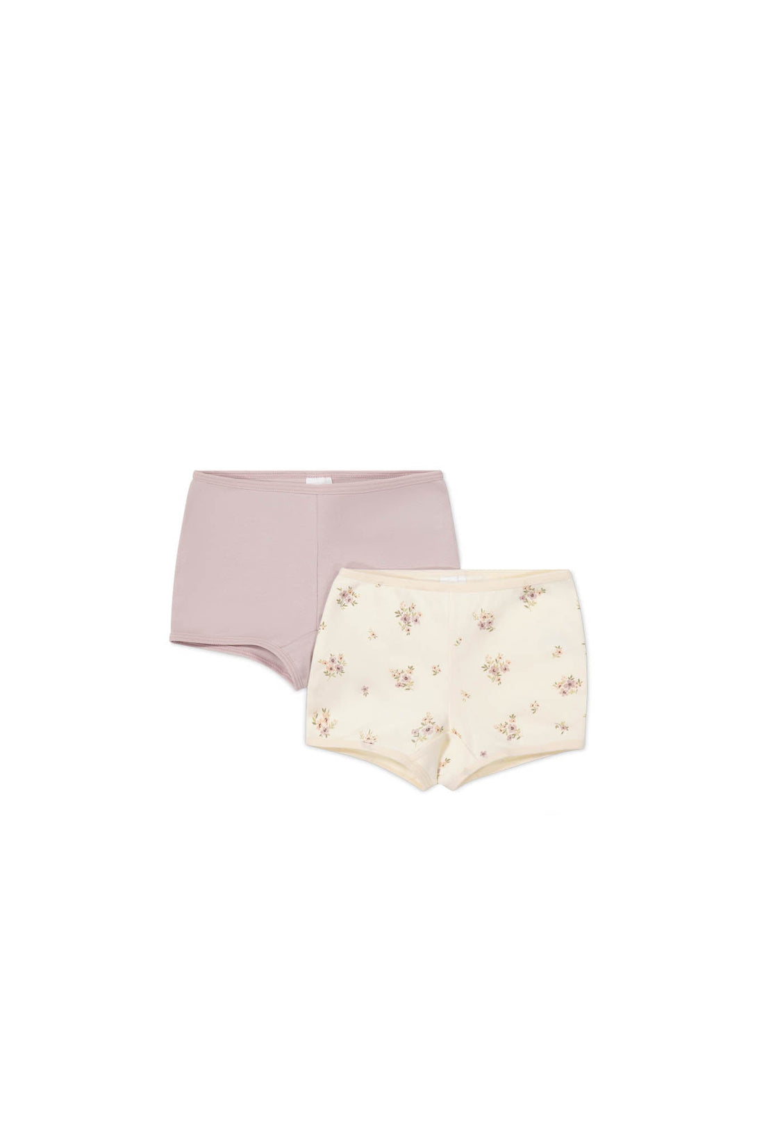 Organic Cotton 2PK Girls Shortie - Goldie Bouquet Egret/Heather Haze Childrens Underwear from Jamie Kay Australia