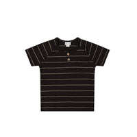 Pima Cotton Jason Tee - Easy Stripe Dark Chocolate/Woodsmoke Childrens Top from Jamie Kay Australia