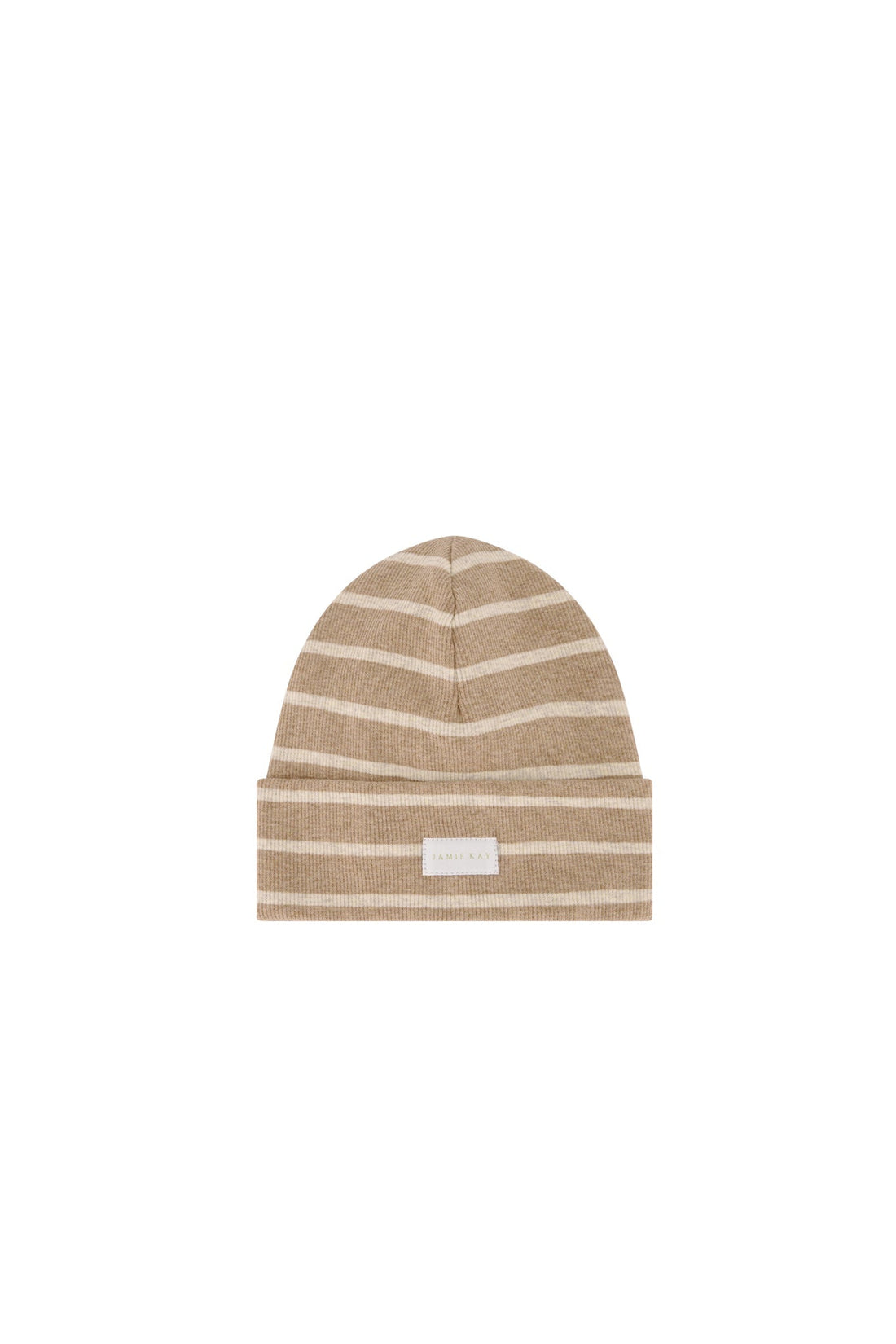 Organic Cotton Fine Rib Beanie - Elias Stripe Sable Marle Childrens Hat from Jamie Kay Australia