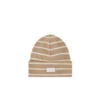 Organic Cotton Fine Rib Beanie - Elias Stripe Sable Marle Childrens Hat from Jamie Kay Australia