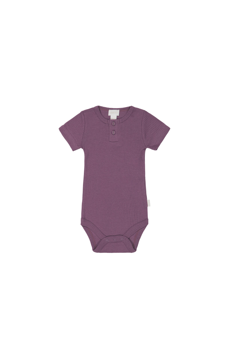 Organic Cotton Modal Darcy Rib Tee Bodysuit - Elderberry Childrens Bodysuit from Jamie Kay Australia