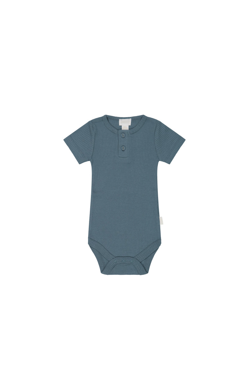 Organic Cotton Modal Darcy Rib Tee Bodysuit - Stormy Night Childrens Bodysuit from Jamie Kay Australia