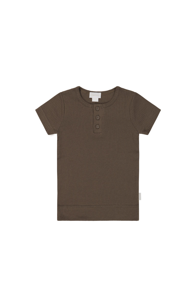 Organic Cotton Modal Henley Tee - Cocoa Childrens Top from Jamie Kay Australia