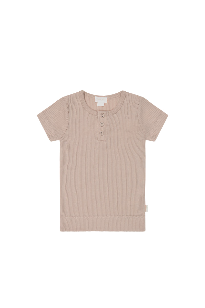 Organic Cotton Modal Henley Tee - Dusky Rose Childrens Top from Jamie Kay Australia