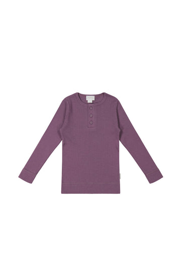 Organic Cotton Modal Long Sleeve Henley - Elderberry Childrens Top from Jamie Kay Australia