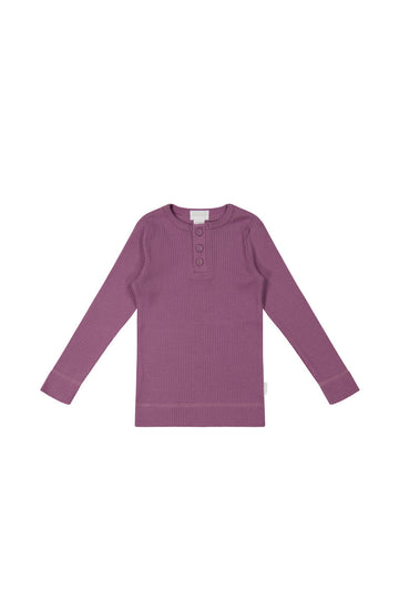 Organic Cotton Modal Long Sleeve Henley - Grape Childrens Top from Jamie Kay Australia